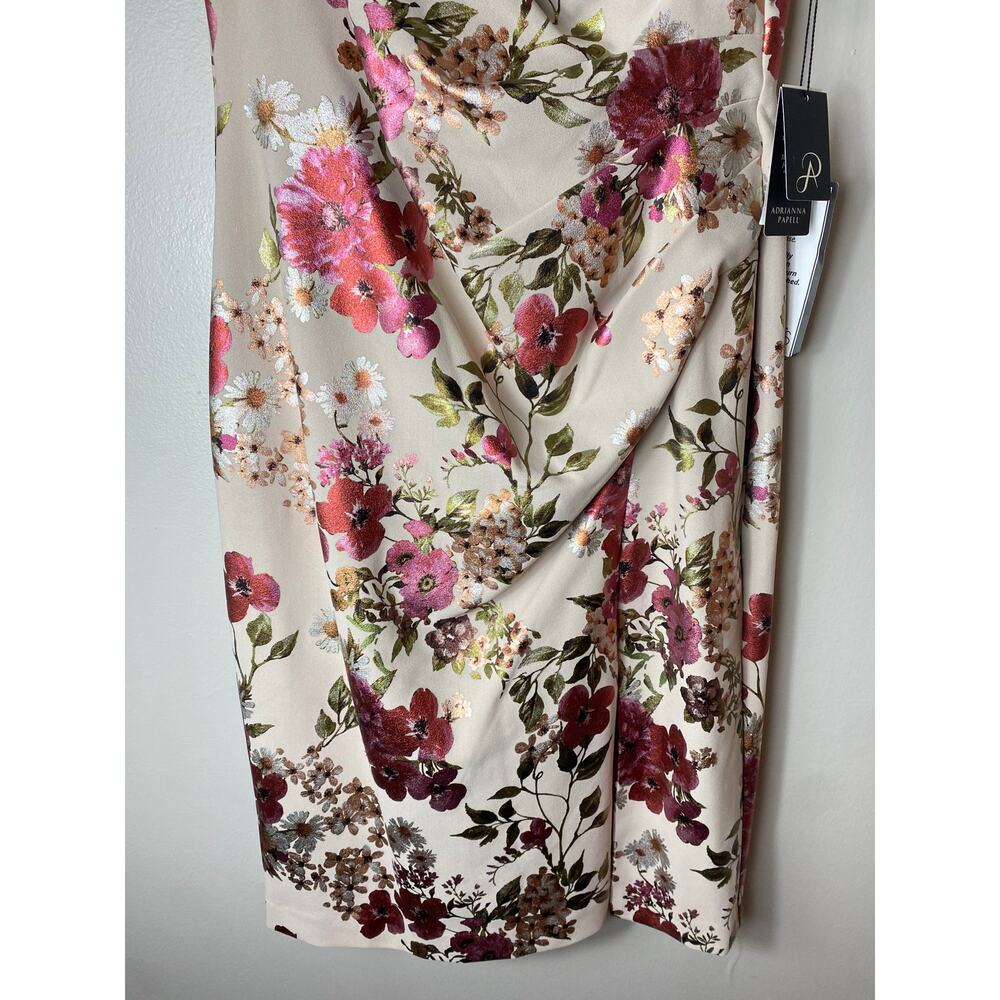 NWT ADRIANNA PAPELL DRESS 14 WEDDING GUEST RED FOIL BEIGE FLORAL COCKTAIL PARTY - Picture 10 of 14